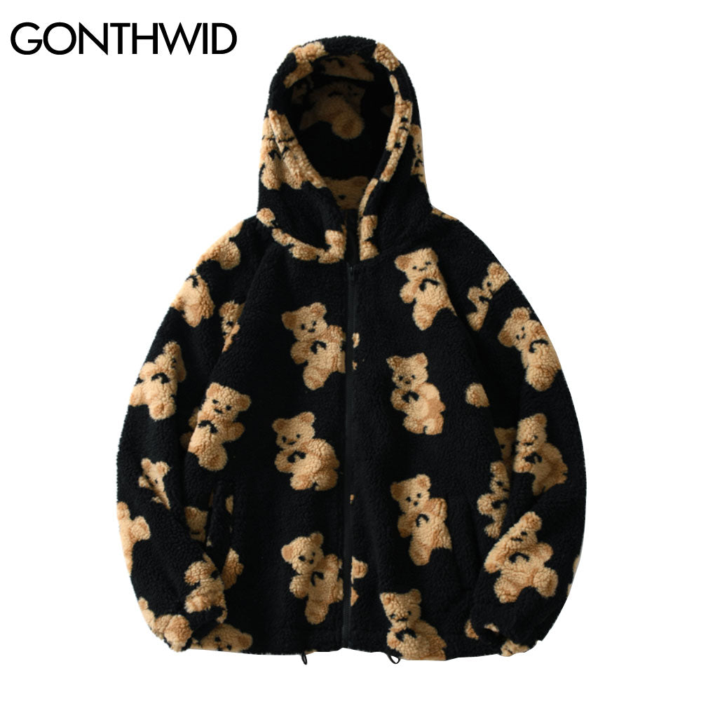 Teddy Bear Print Fleece Full Zip Outerwear