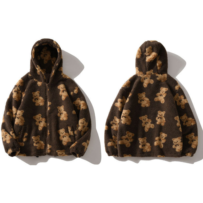 Teddy Bear Print Fleece Full Zip Outerwear