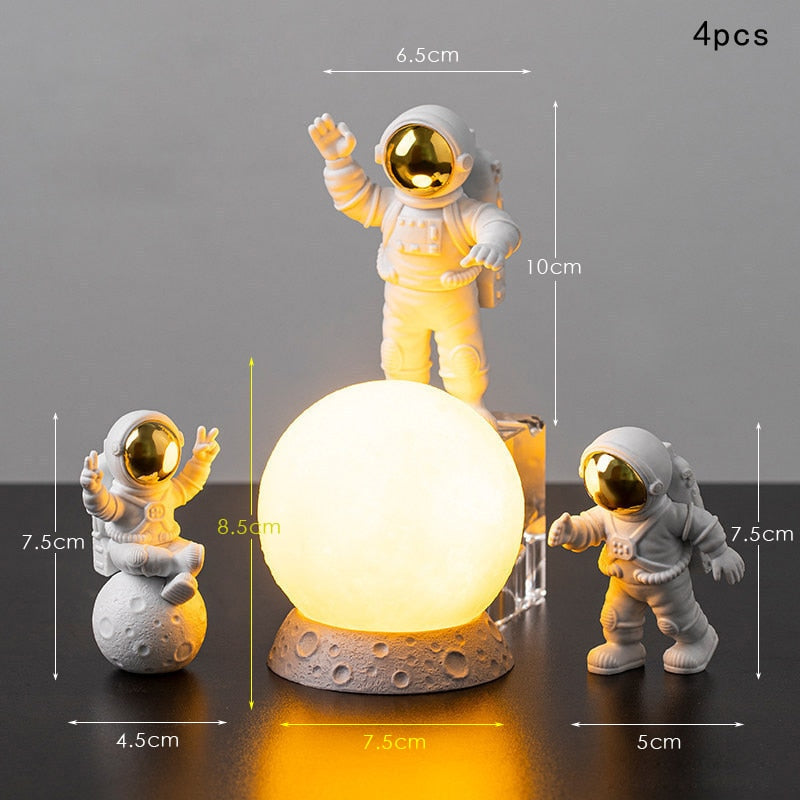 3PC or 4PC Astronaut Action Figures and Moon Resin Decor