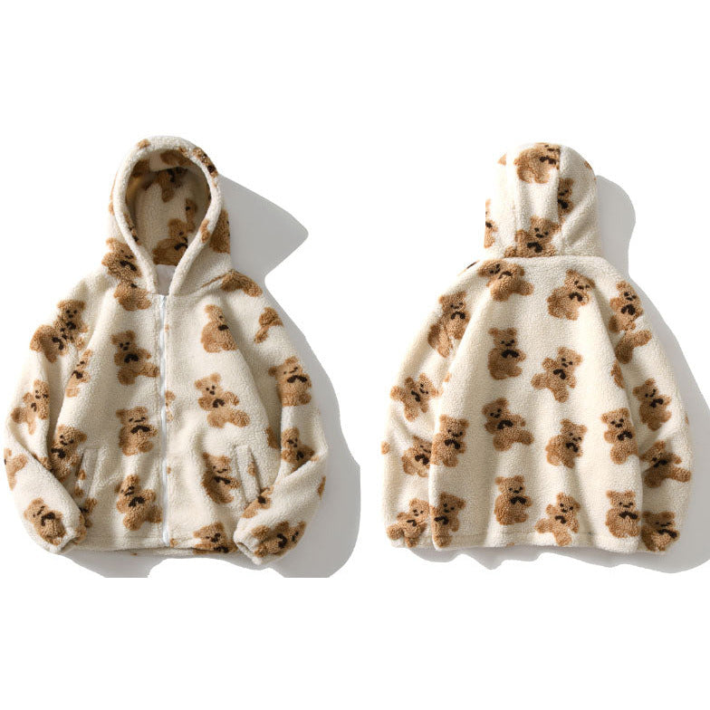 Teddy Bear Print Fleece Full Zip Outerwear