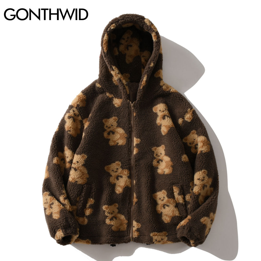 Teddy Bear Print Fleece Full Zip Outerwear