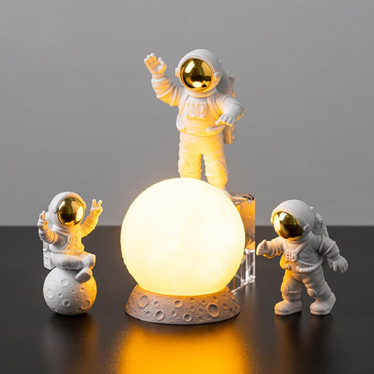 3PC or 4PC Astronaut Action Figures and Moon Resin Decor