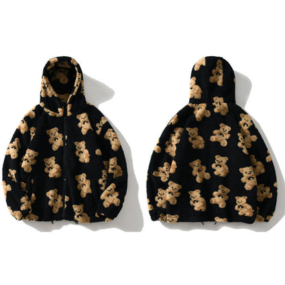 Teddy Bear Print Fleece Full Zip Outerwear