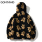 Teddy Bear Print Fleece Full Zip Outerwear