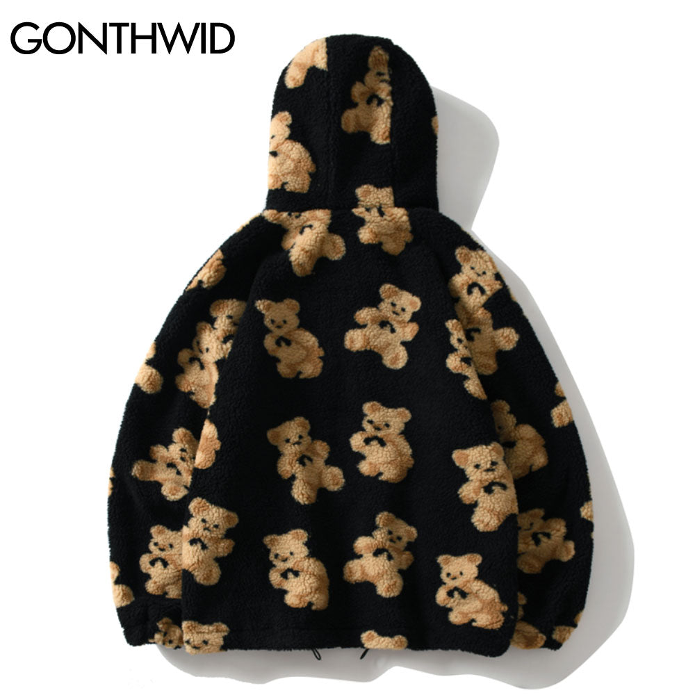 Teddy Bear Print Fleece Full Zip Outerwear