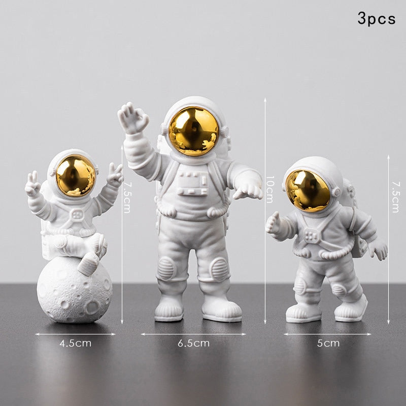 3PC or 4PC Astronaut Action Figures and Moon Resin Decor