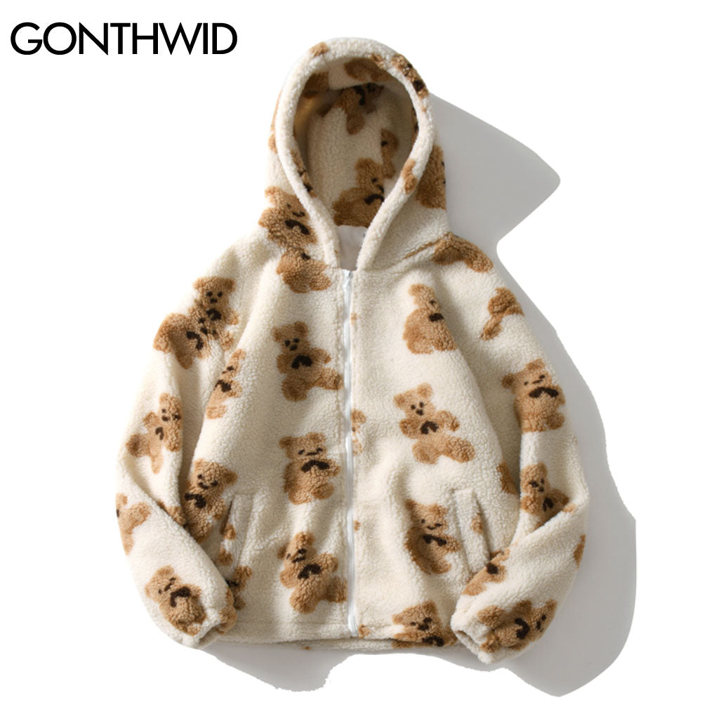 Teddy Bear Print Fleece Full Zip Outerwear