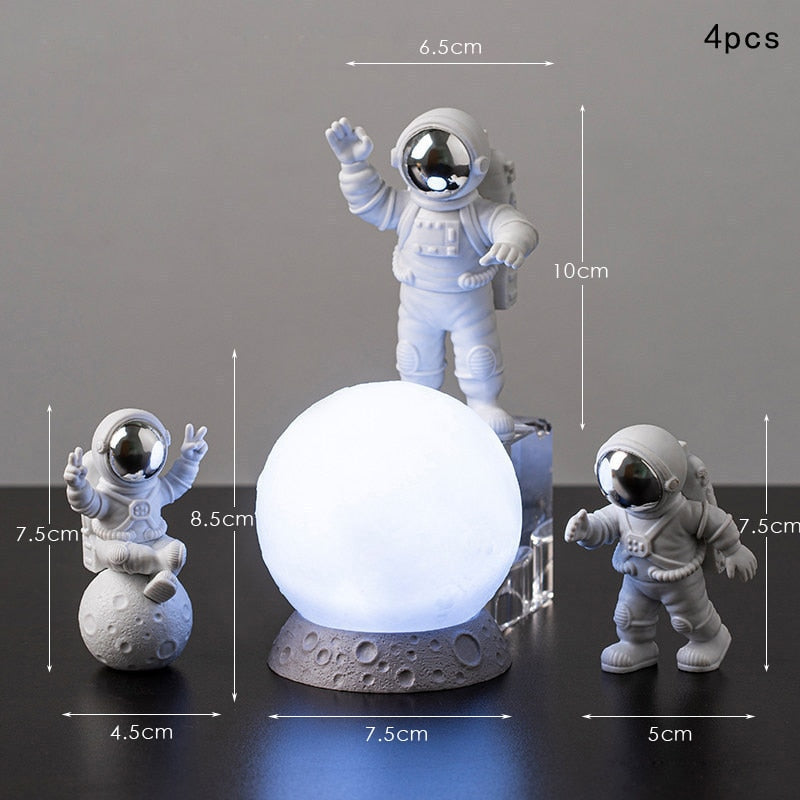 3PC or 4PC Astronaut Action Figures and Moon Resin Decor